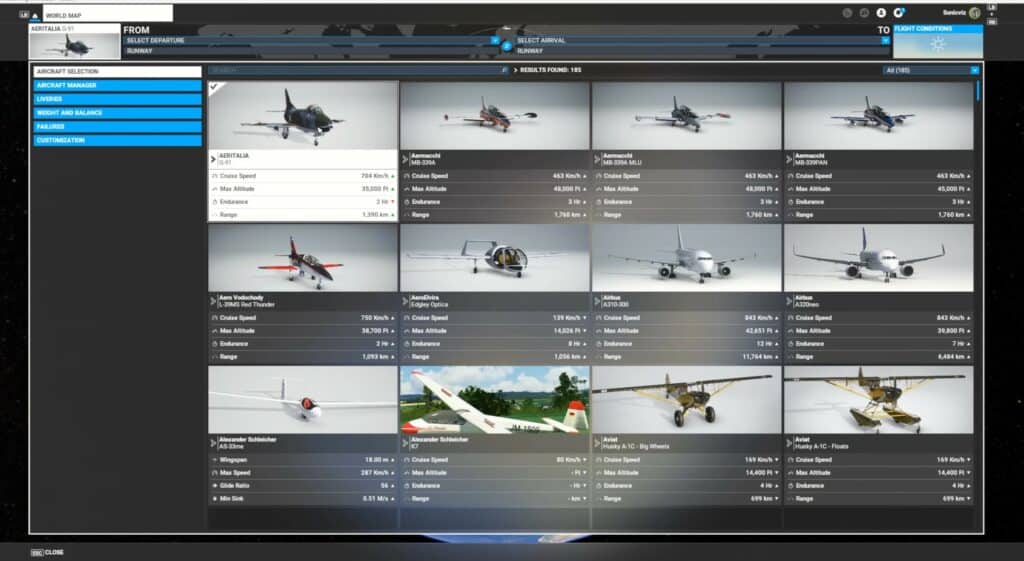 MSFS Aircraft Selection